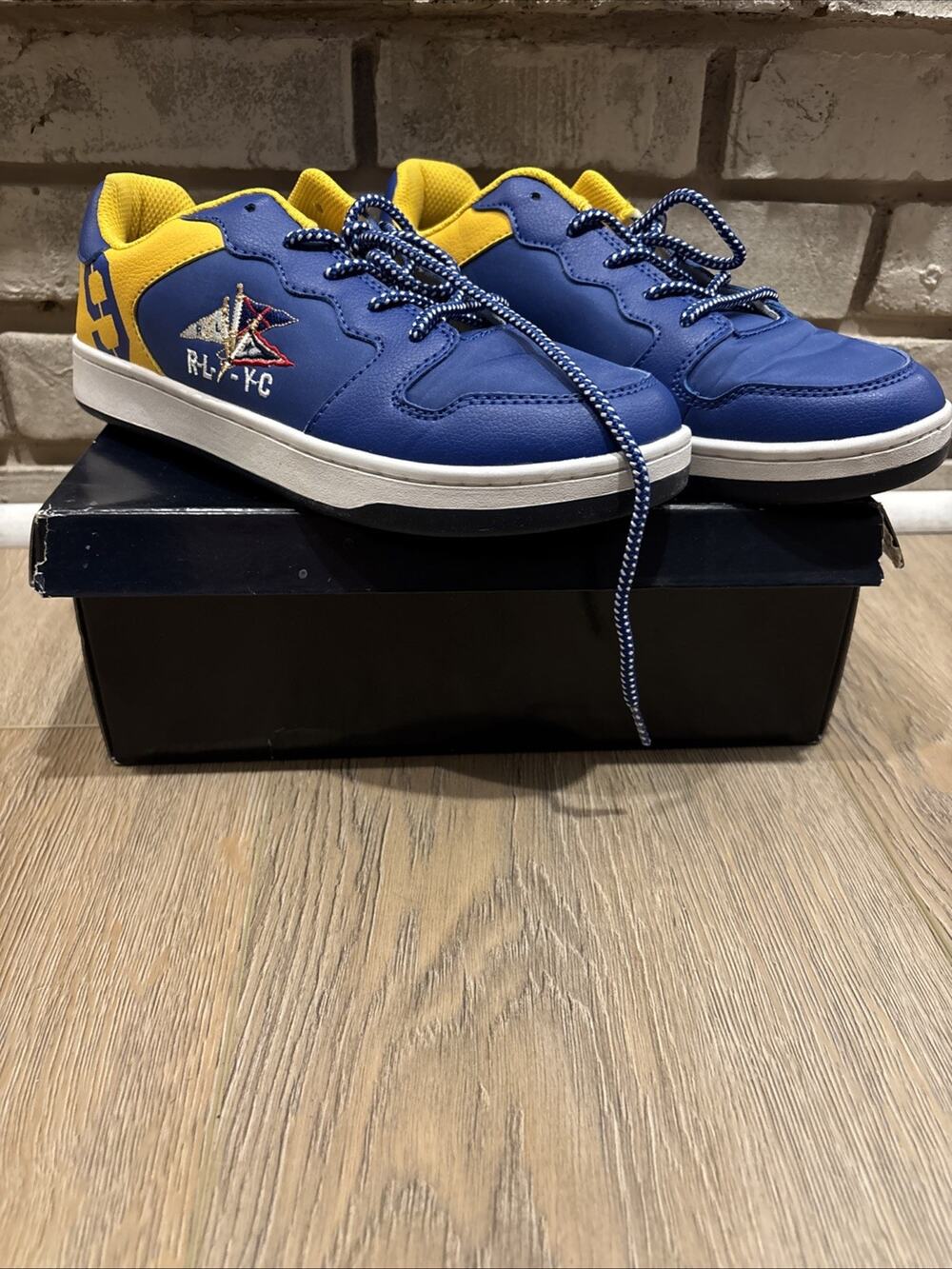 Polo Ralph Lauren Yacht Club Athletic Sneaker Shoe Blue Yellow Men's 6.5